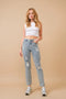 Mid Rise Rhinestone Fringe Denim Jeans Light Wash-Jeans-Blue B-S-LIGHT WASH-Urbanheer