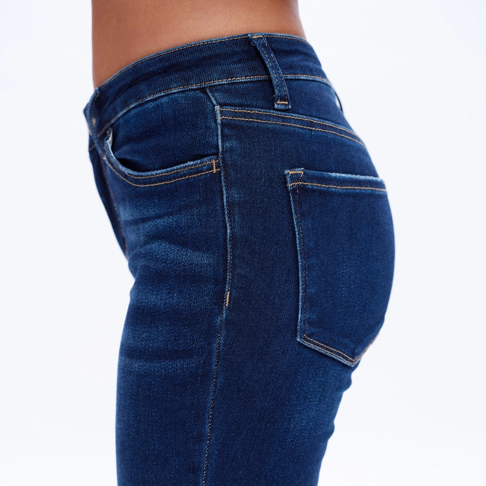 Mid Rise Skinny Jeans with Finished Hem DARK BLUE-Jeans-BAYEAS-24-DARK BLUE-Urbanheer