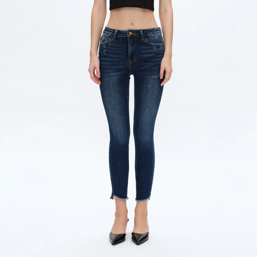 Mid Rise Skinny Jeans with Frayed Hem COBALT-Jeans-BAYEAS-24-COBALT-Urbanheer
