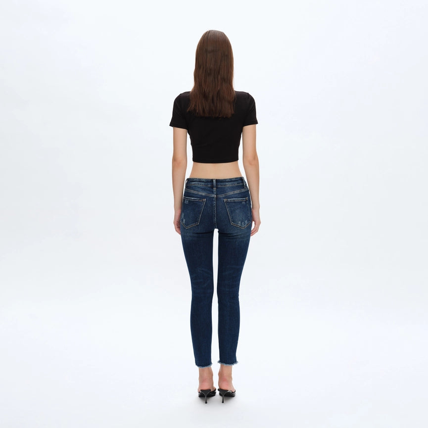 Mid Rise Skinny Jeans with Frayed Hem COBALT-Jeans-BAYEAS-24-COBALT-Urbanheer
