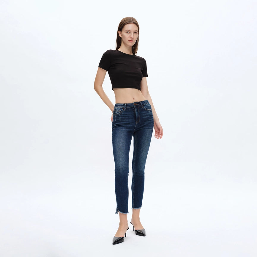 Mid Rise Skinny Jeans with Frayed Hem COBALT-Jeans-BAYEAS-24-COBALT-Urbanheer