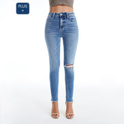 Mid Rise Skinny Jeans with Raw Hem DARK BLUE-Jeans-BAYEAS-14w-DARK BLUE-Urbanheer