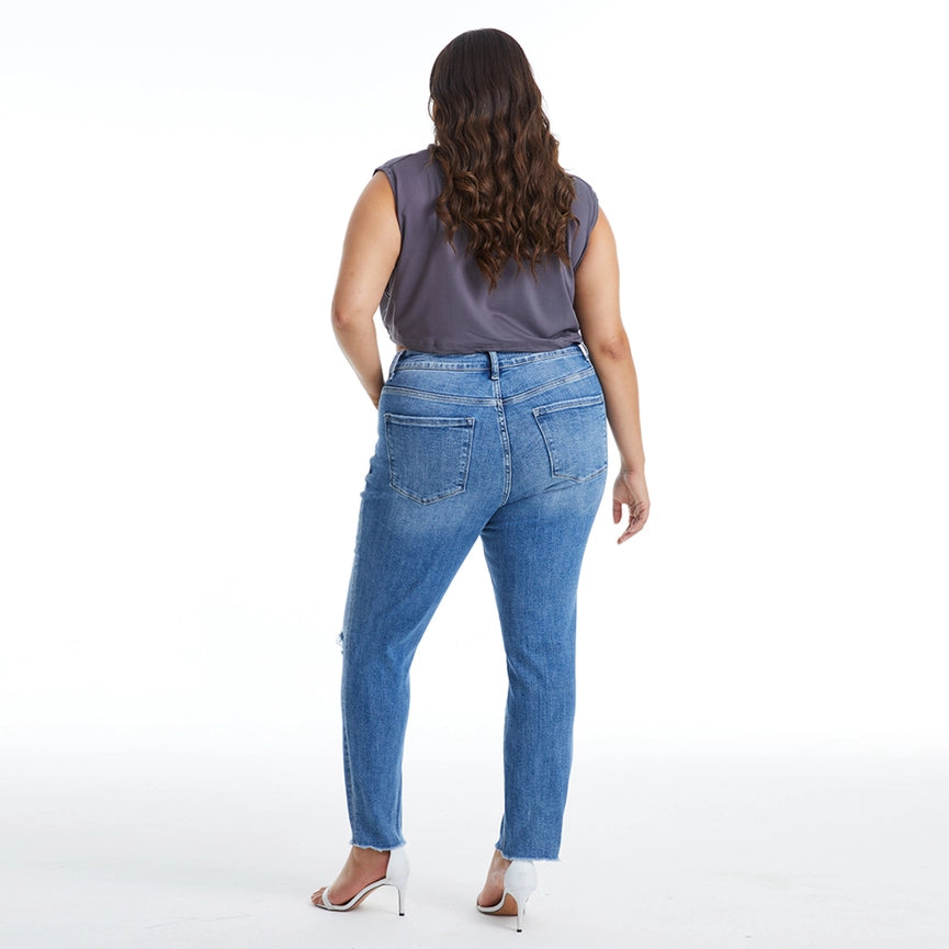 Mid Rise Skinny Jeans with Raw Hem DARK BLUE-Jeans-BAYEAS-14w-DARK BLUE-Urbanheer