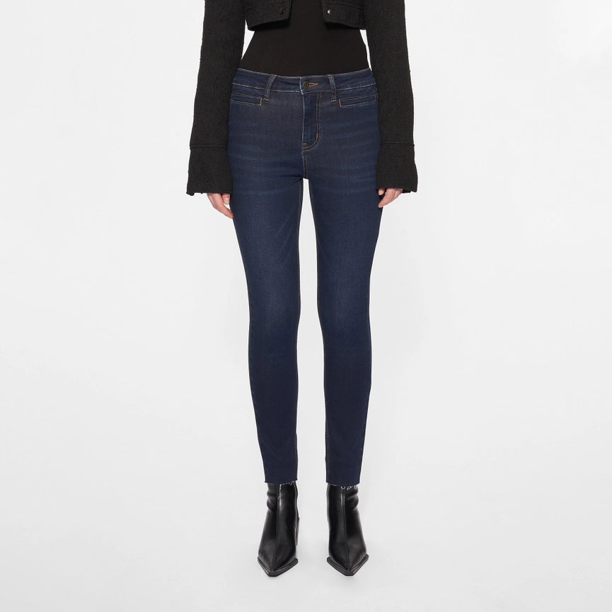 Mid Rise Skinny Jeans with Raw Hem DEEP SEA-Jeans-BAYEAS-24-DEEP SEA-Urbanheer