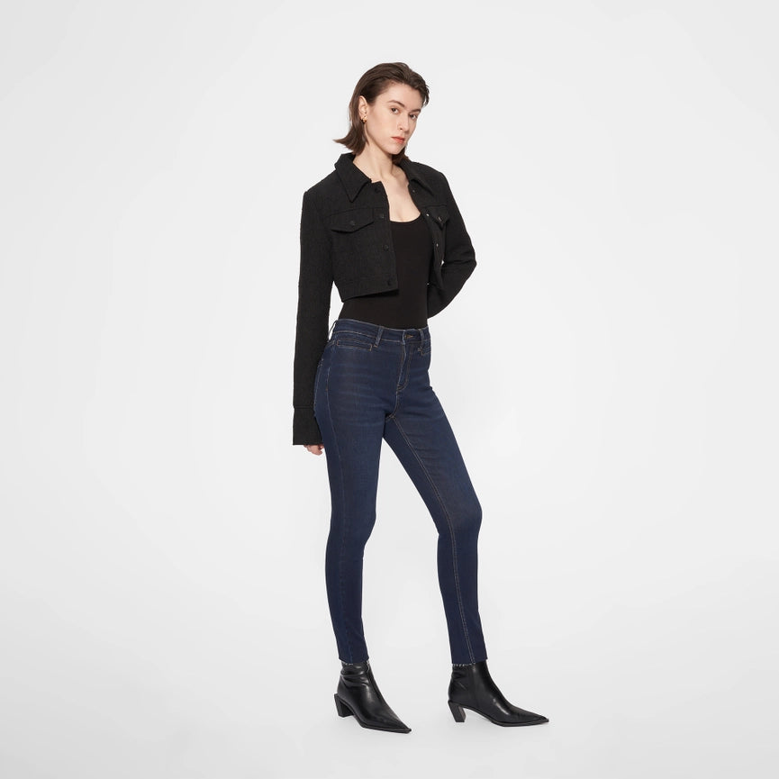 Mid Rise Skinny Jeans with Raw Hem DEEP SEA-Jeans-BAYEAS-24-DEEP SEA-Urbanheer