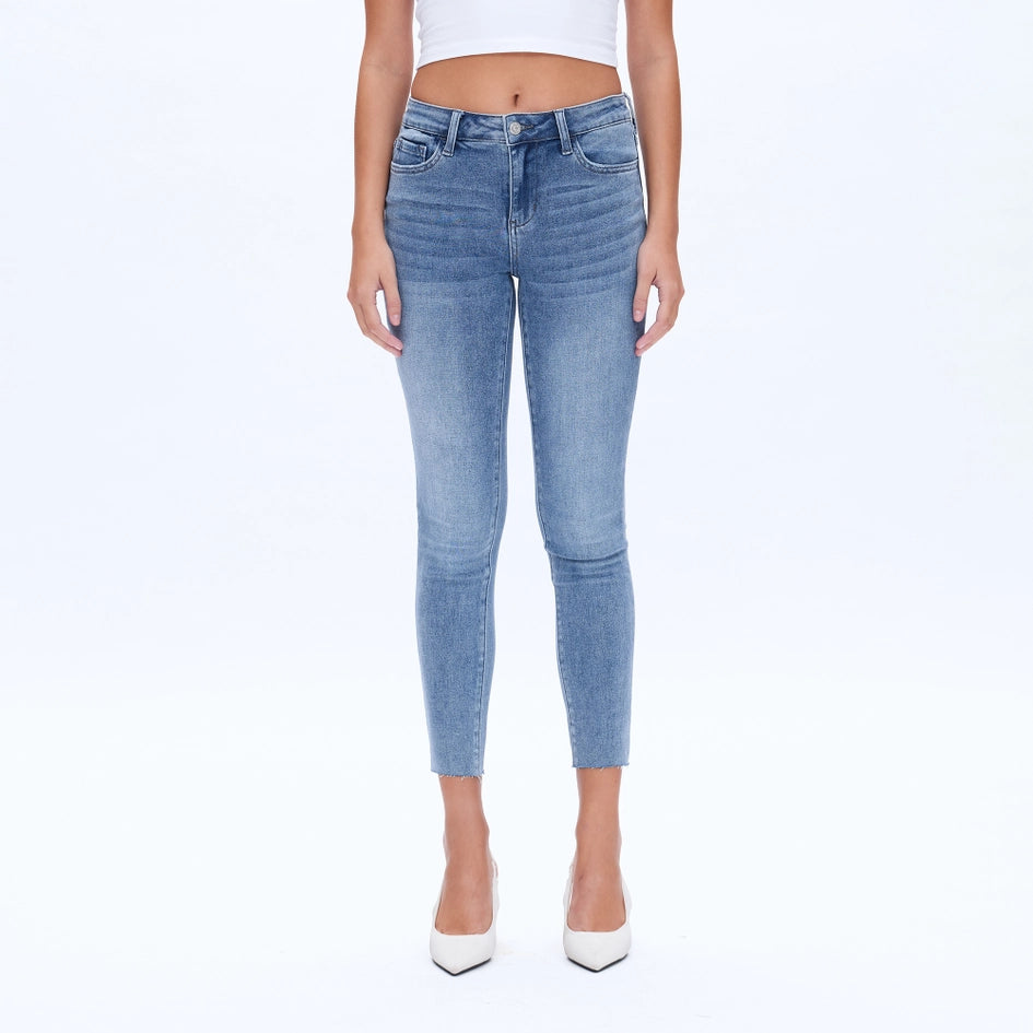 Mid Rise Skinny Jeans with Raw Hem SKY BLUE-Jeans-BAYEAS-26-SKY BLUE-Urbanheer