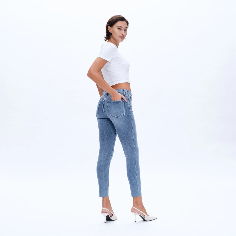 Mid Rise Skinny Jeans with Raw Hem SKY BLUE-Jeans-BAYEAS-26-SKY BLUE-Urbanheer