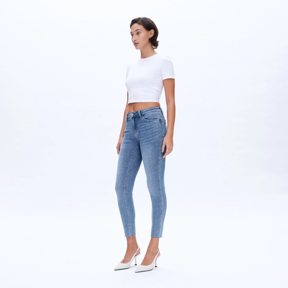 Mid Rise Skinny Jeans with Raw Hem SKY BLUE-Jeans-BAYEAS-26-SKY BLUE-Urbanheer