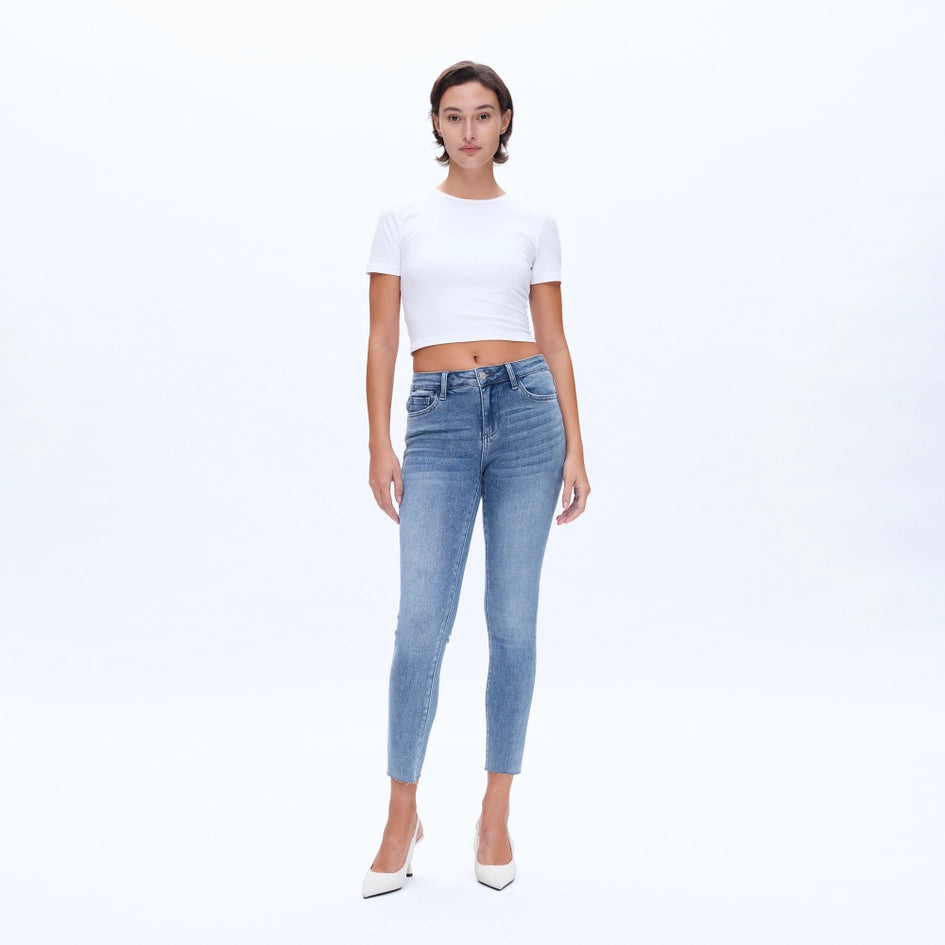 Mid Rise Skinny Jeans with Raw Hem SKY BLUE-Jeans-BAYEAS-26-SKY BLUE-Urbanheer