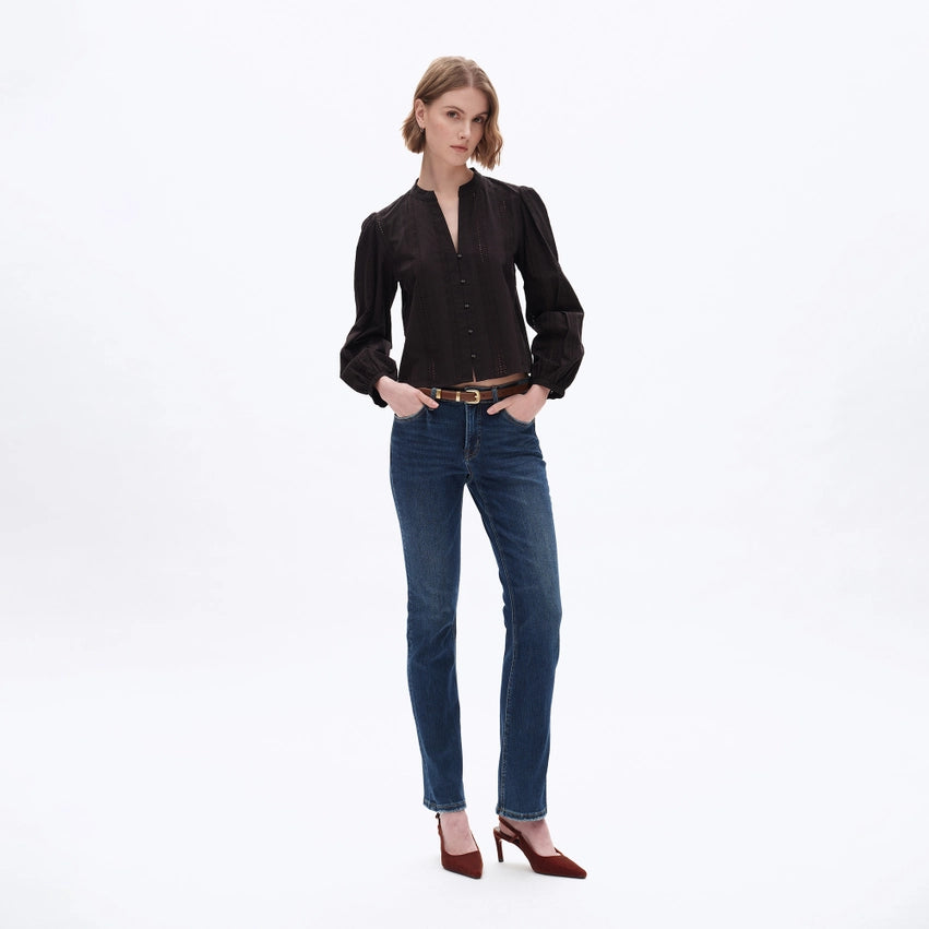 Mid Rise Slim Straight Denim Jeans with Finished Hem DARK BLUE-Jeans-BAYEAS-24-DARK BLUE-Urbanheer