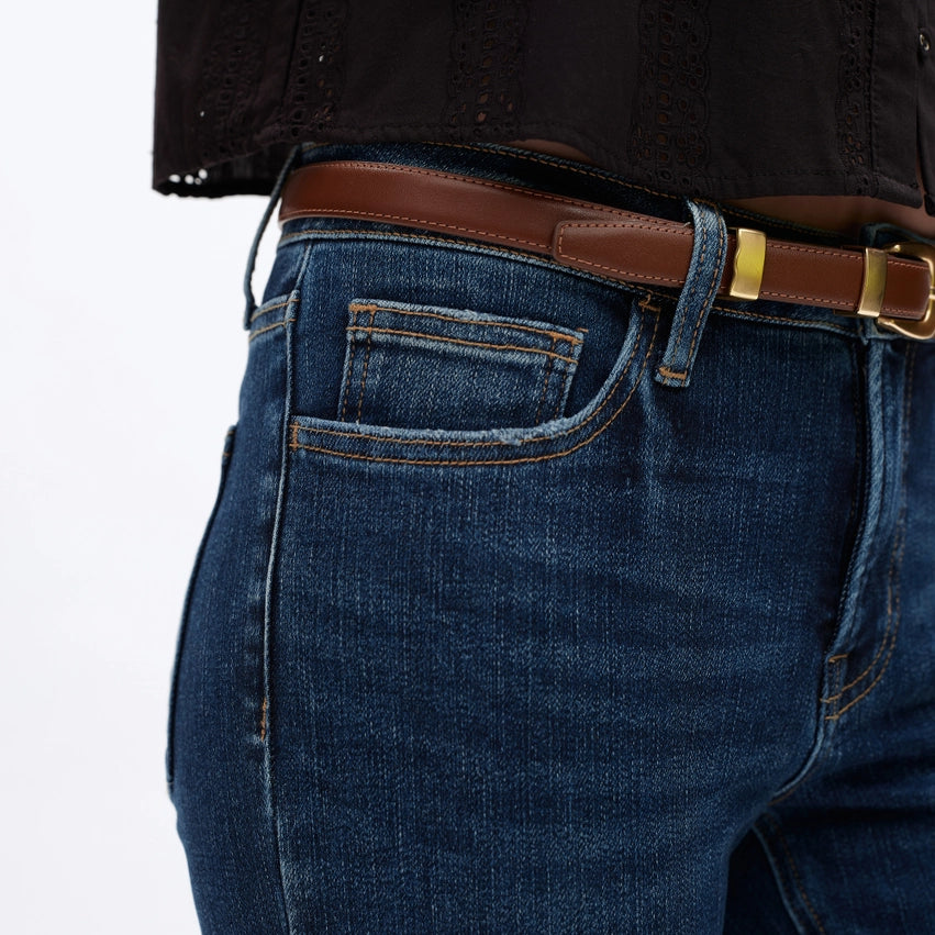 Mid Rise Slim Straight Denim Jeans with Finished Hem DARK BLUE-Jeans-BAYEAS-24-DARK BLUE-Urbanheer