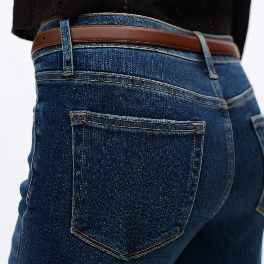 Mid Rise Slim Straight Denim Jeans with Finished Hem DARK BLUE-Jeans-BAYEAS-24-DARK BLUE-Urbanheer