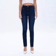 Mid Rise Slim Straight Jeans with Finished Hem DEEP SEA-Jeans-BAYEAS-24-DEEP SEA-Urbanheer