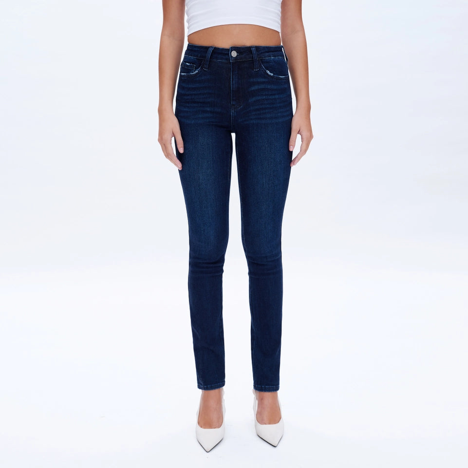 Mid Rise Slim Straight Jeans with Finished Hem DEEP SEA-Jeans-BAYEAS-24-DEEP SEA-Urbanheer