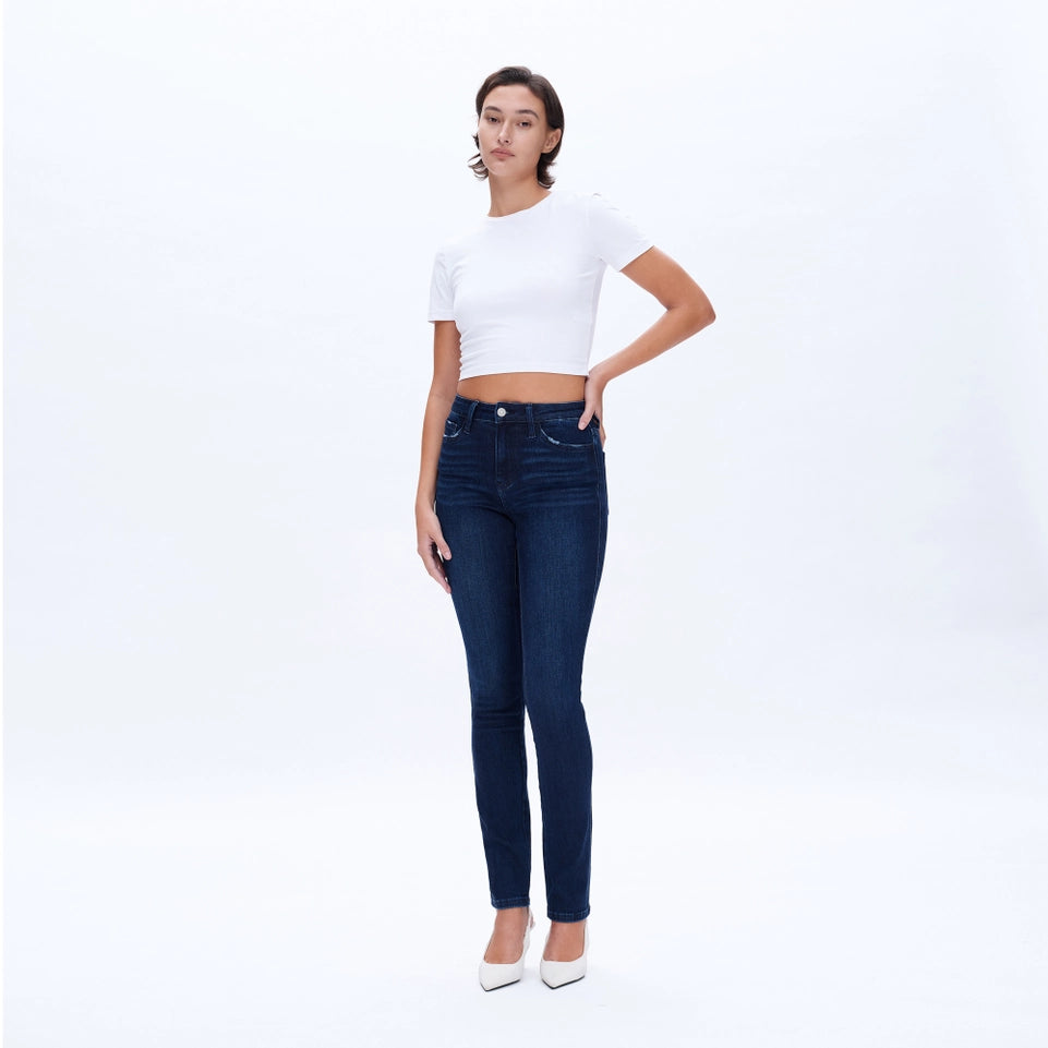 Mid Rise Slim Straight Jeans with Finished Hem DEEP SEA-Jeans-BAYEAS-24-DEEP SEA-Urbanheer