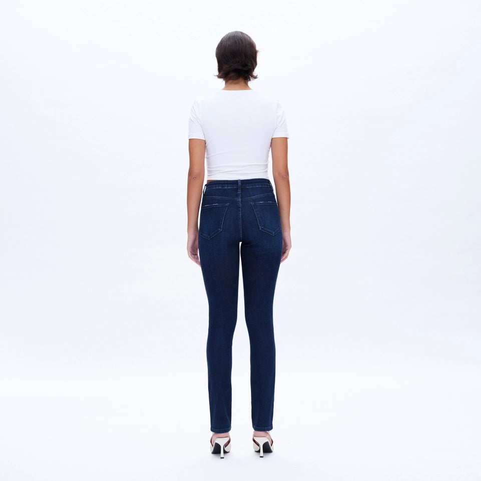 Mid Rise Slim Straight Jeans with Finished Hem DEEP SEA-Jeans-BAYEAS-24-DEEP SEA-Urbanheer