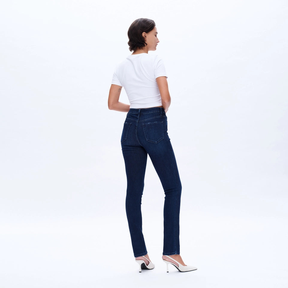 Mid Rise Slim Straight Jeans with Finished Hem DEEP SEA-Jeans-BAYEAS-24-DEEP SEA-Urbanheer