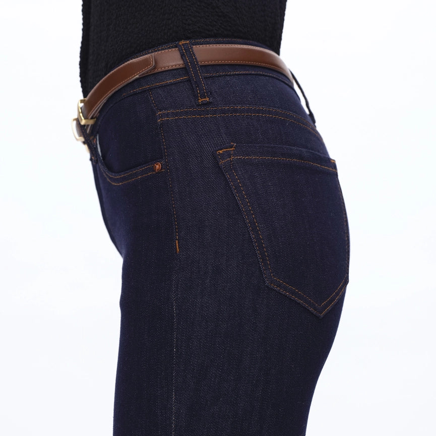 Mid Rise Straight Jeans with Raw Hem DARK BLUE-Jeans-BAYEAS-24-DARK BLUE-Urbanheer
