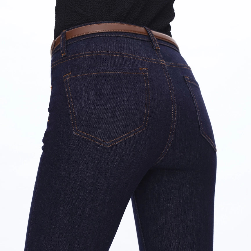 Mid Rise Straight Jeans with Raw Hem DARK BLUE-Jeans-BAYEAS-24-DARK BLUE-Urbanheer