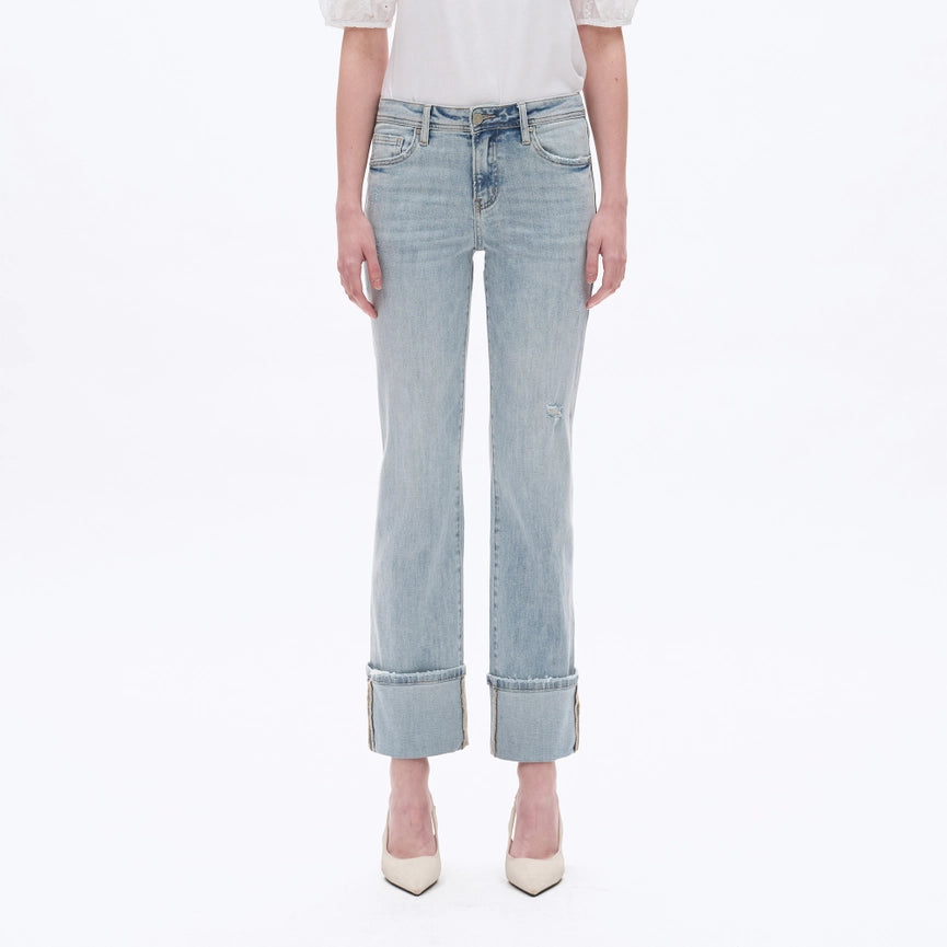 Mid Rise Straight Jeans(Finished Hem,Thick Cuff) LIGHT BLUE-Jeans-BAYEAS-24-LIGHT BLUE-Urbanheer