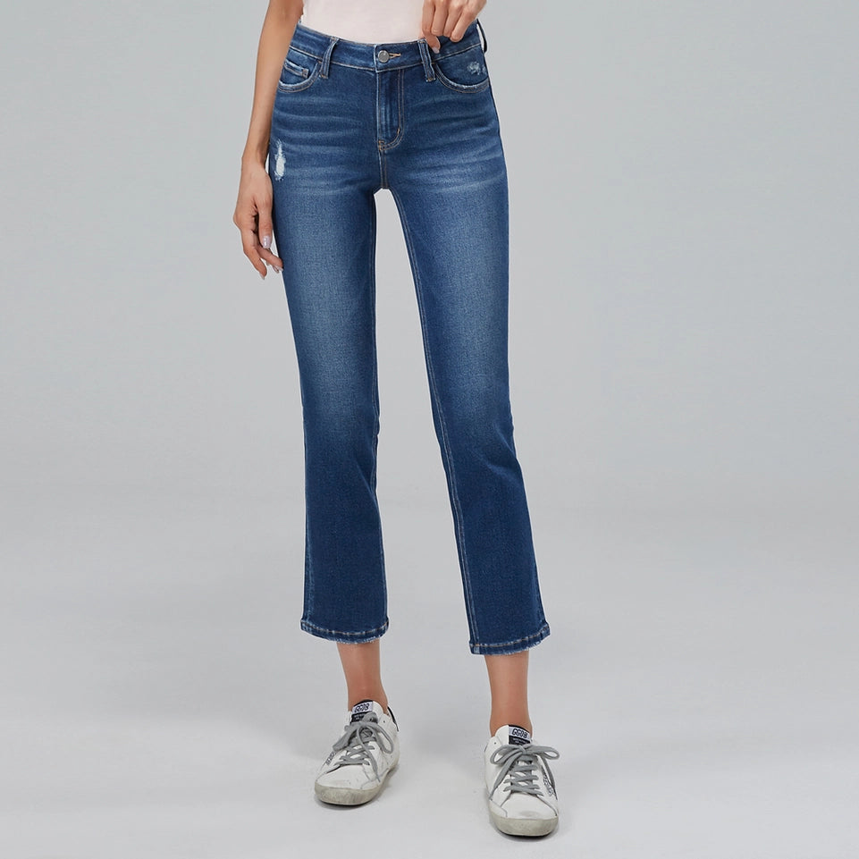 Mid Rise Straight Leg Jeans with Finished Hem DARK BLUE-Jeans-BAYEAS-24-DARK BLUE-Urbanheer
