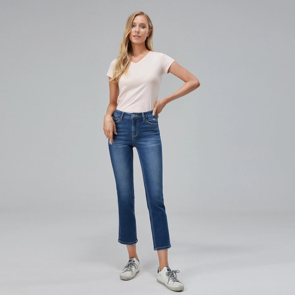 Mid Rise Straight Leg Jeans with Finished Hem DARK BLUE-Jeans-BAYEAS-24-DARK BLUE-Urbanheer