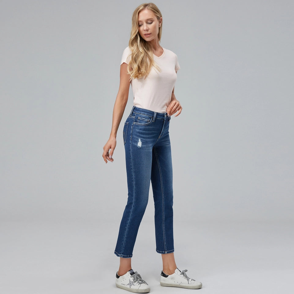 Mid Rise Straight Leg Jeans with Finished Hem DARK BLUE-Jeans-BAYEAS-24-DARK BLUE-Urbanheer