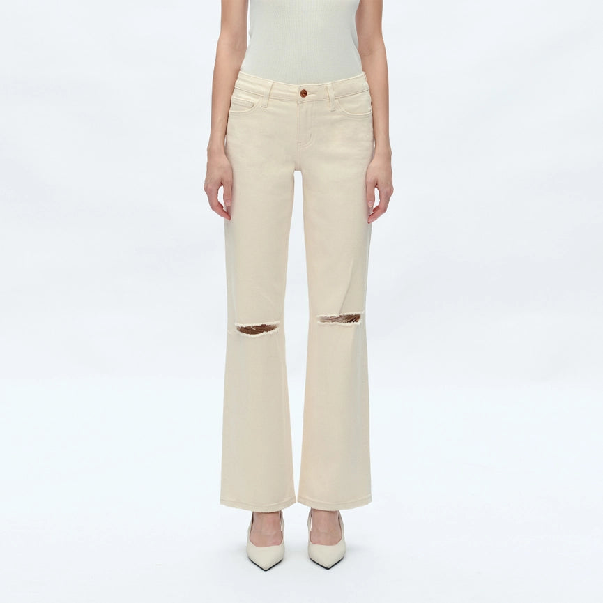 Mid Rise Straight Twill Pants with Finished Hem-Pants-BAYEAS-24-NATURAL-Urbanheer