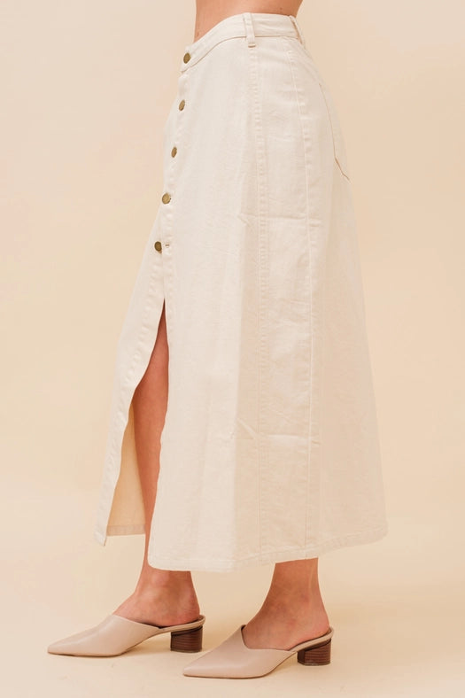 Mid Rise Stretch Midi Denim Skirt IVORY-Skirt-Blue B-S-IVORY-Urbanheer