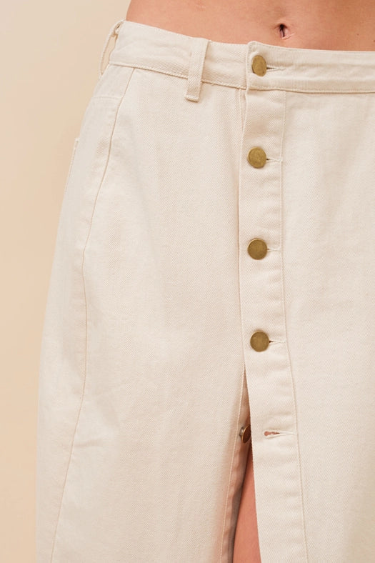 Mid Rise Stretch Midi Denim Skirt IVORY-Skirt-Blue B-S-IVORY-Urbanheer