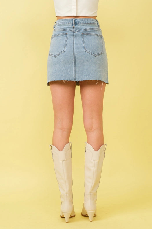 Mid Rise Stretch Sparkle Studded Mini Skirts-Skirt-Blue B-S-LIGHT WASH-Urbanheer