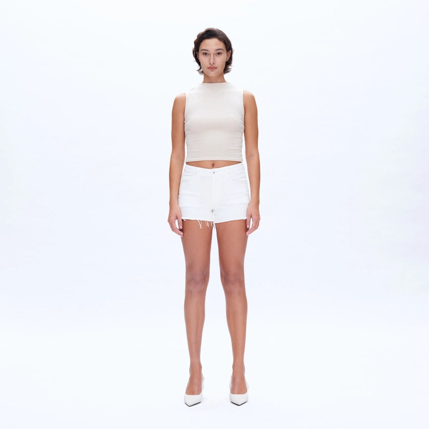 Mid Rise Twill Shorts with Raw Hem WHITE-Shorts-BAYEAS-XS-WHITE-Urbanheer