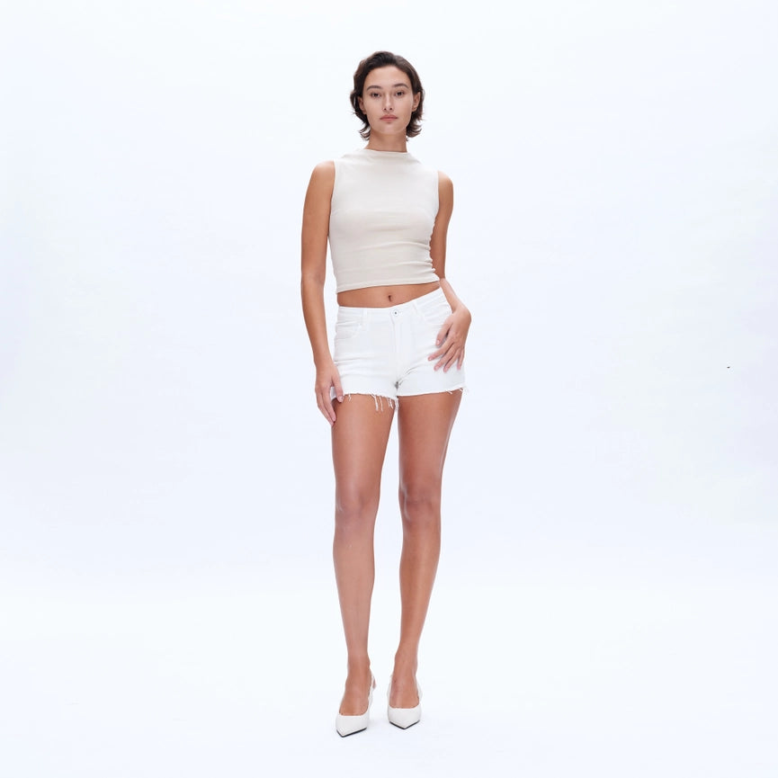 Mid Rise Twill Shorts with Raw Hem WHITE-Shorts-BAYEAS-XS-WHITE-Urbanheer