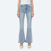 Mid Rise Waistless Bootcut Jeans with Finished Hem LIGHT BLUE-Jeans-BAYEAS-24-LIGHT BLUE-Urbanheer