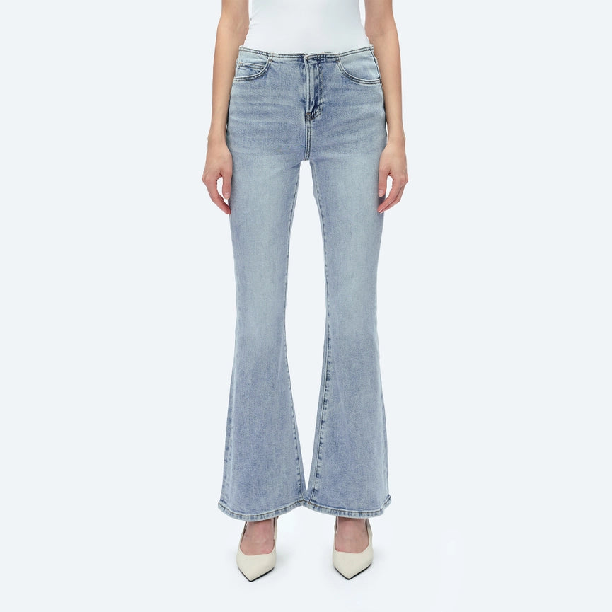 Mid Rise Waistless Bootcut Jeans with Finished Hem LIGHT BLUE-Jeans-BAYEAS-24-LIGHT BLUE-Urbanheer