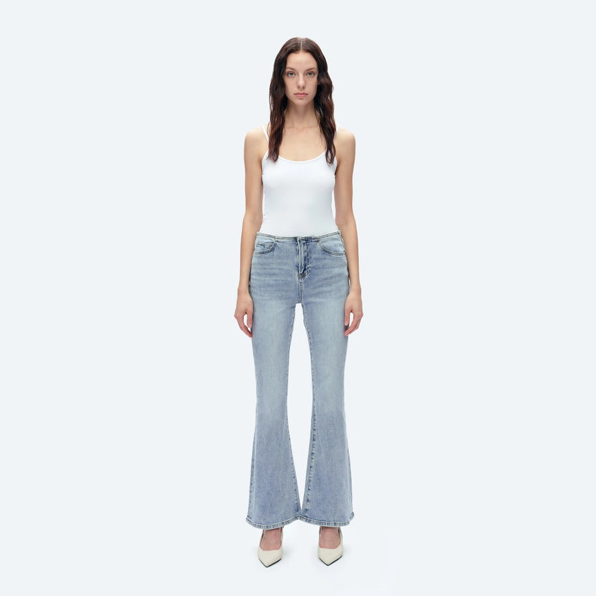 Mid Rise Waistless Bootcut Jeans with Finished Hem LIGHT BLUE-Jeans-BAYEAS-24-LIGHT BLUE-Urbanheer
