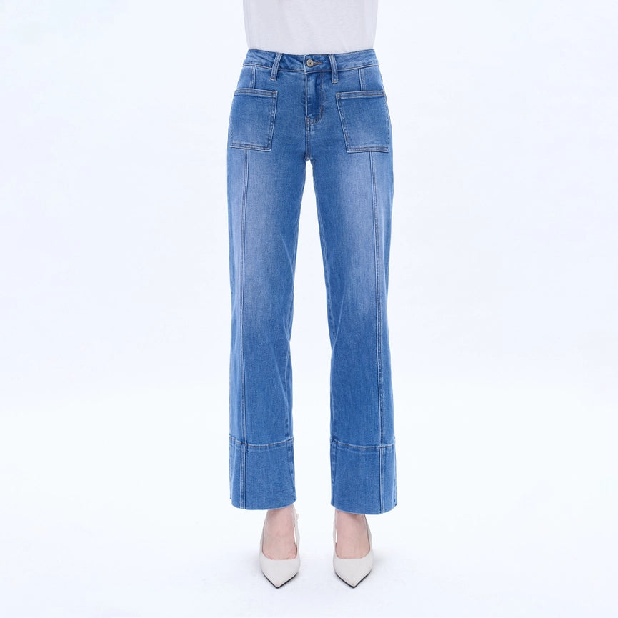 Mid Rise Wide Leg Denim Jeans with Finishe Hem STARLIGHT-Jeans-BAYEAS-24-STARLIGHT-Urbanheer