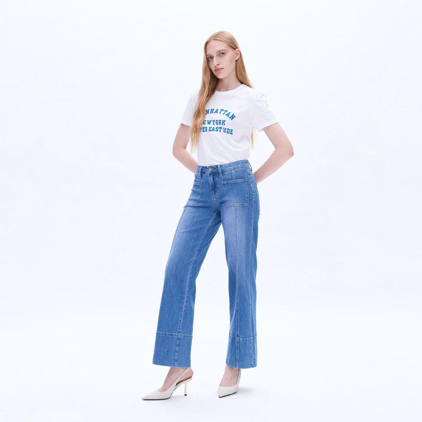 Mid Rise Wide Leg Denim Jeans with Finishe Hem STARLIGHT-Jeans-BAYEAS-24-STARLIGHT-Urbanheer