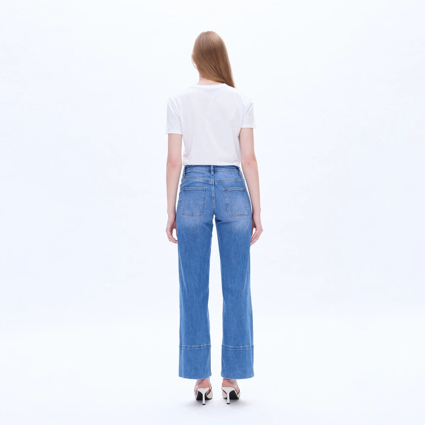 Mid Rise Wide Leg Denim Jeans with Finishe Hem STARLIGHT-Jeans-BAYEAS-24-STARLIGHT-Urbanheer