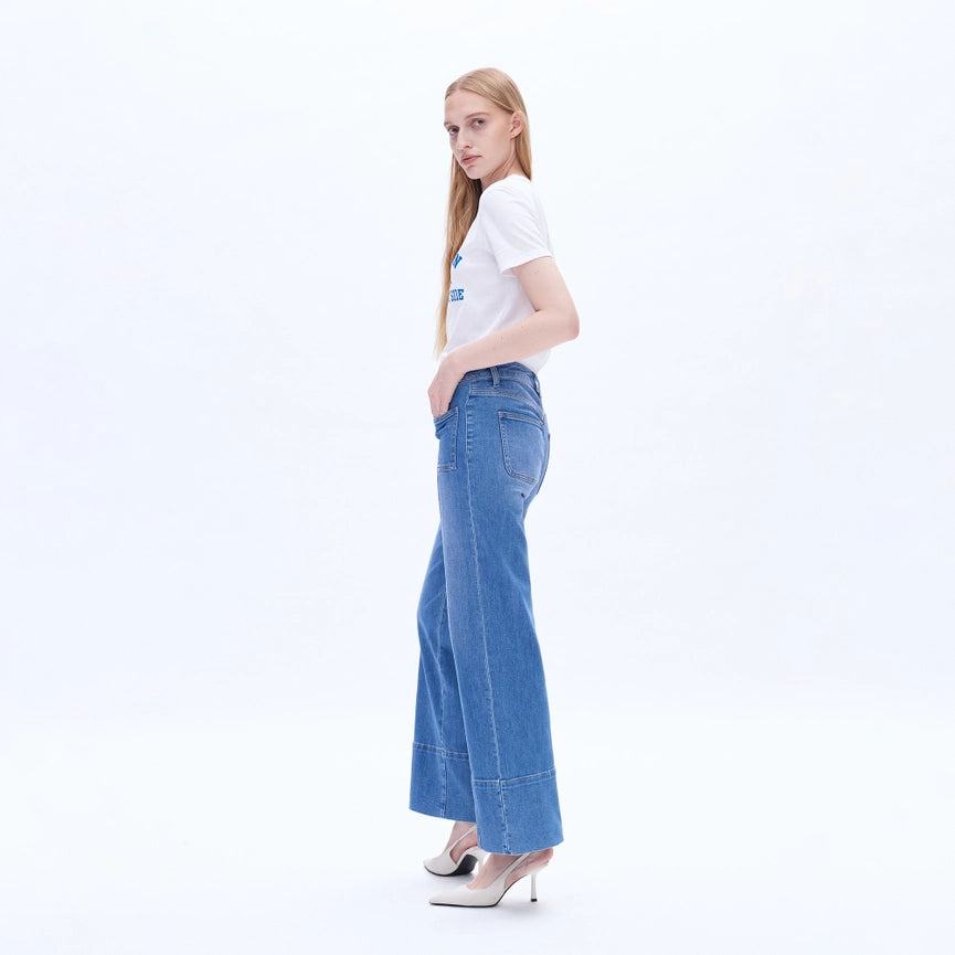 Mid Rise Wide Leg Denim Jeans with Finishe Hem STARLIGHT-Jeans-BAYEAS-24-STARLIGHT-Urbanheer