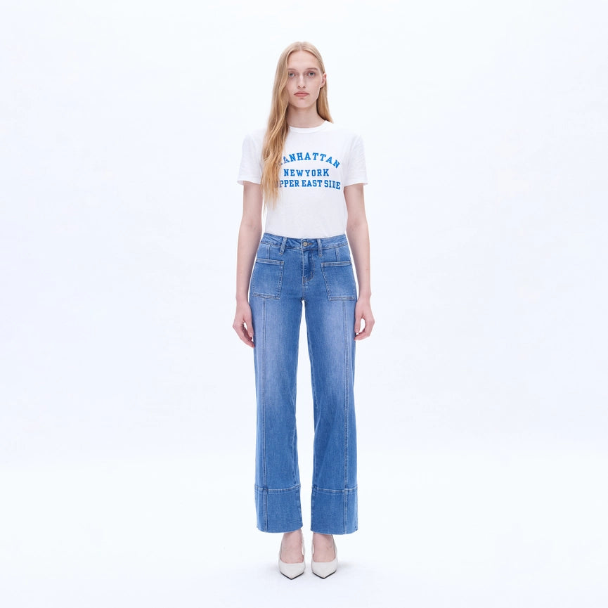 Mid Rise Wide Leg Denim Jeans with Finishe Hem STARLIGHT-Jeans-BAYEAS-24-STARLIGHT-Urbanheer