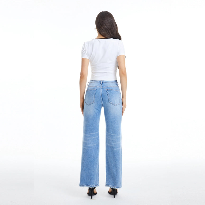 Mid Rise Wide Leg Jeans with Finished Hem FRESH BLUE-Jeans-BAYEAS-24-FRESH BLUE-Urbanheer