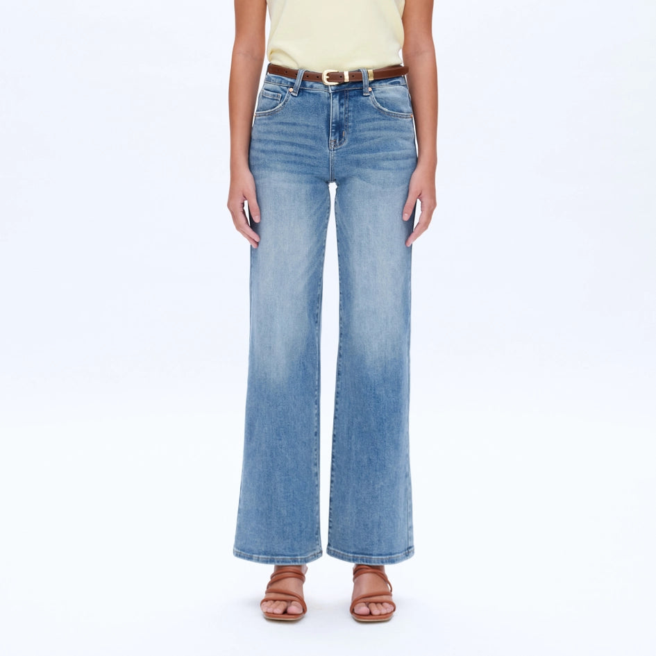 Mid Rise Wide Leg Jeans with Finished Hem MEDIUM BLUE-Jeans-BAYEAS-24-MEDIUM BLUE-Urbanheer