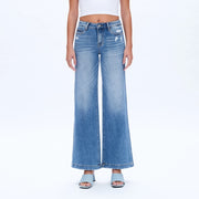 Mid Rise Wide Leg Jeans with Finished Hem MEDIUM BLUE-Jeans-BAYEAS-24-MEDIUM BLUE-Urbanheer