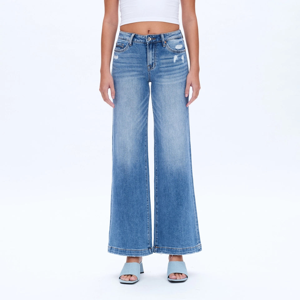 Mid Rise Wide Leg Jeans with Finished Hem MEDIUM BLUE-Jeans-BAYEAS-24-MEDIUM BLUE-Urbanheer