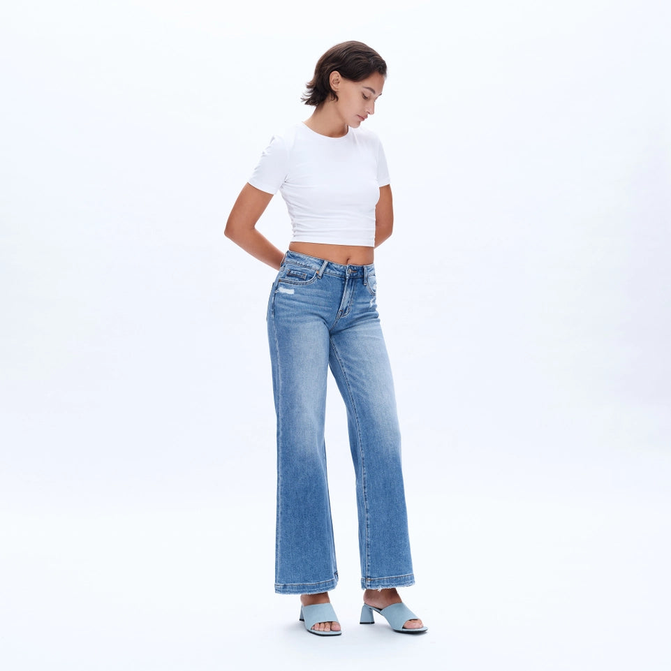Mid Rise Wide Leg Jeans with Finished Hem MEDIUM BLUE-Jeans-BAYEAS-24-MEDIUM BLUE-Urbanheer