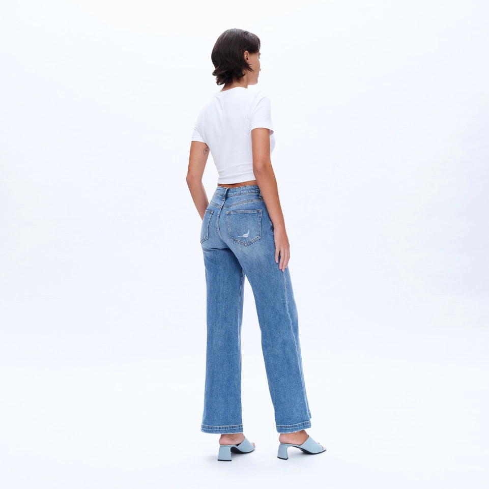 Mid Rise Wide Leg Jeans with Finished Hem MEDIUM BLUE-Jeans-BAYEAS-24-MEDIUM BLUE-Urbanheer