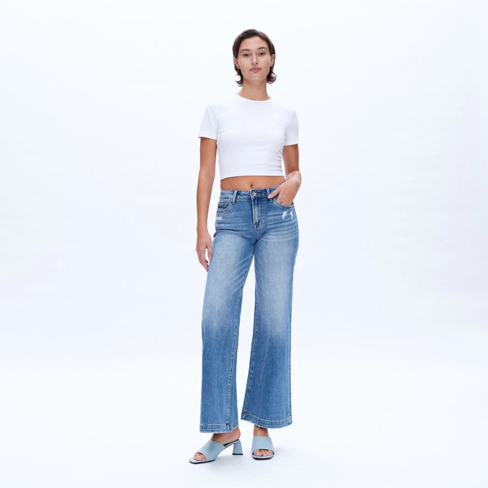 Mid Rise Wide Leg Jeans with Finished Hem MEDIUM BLUE-Jeans-BAYEAS-24-MEDIUM BLUE-Urbanheer