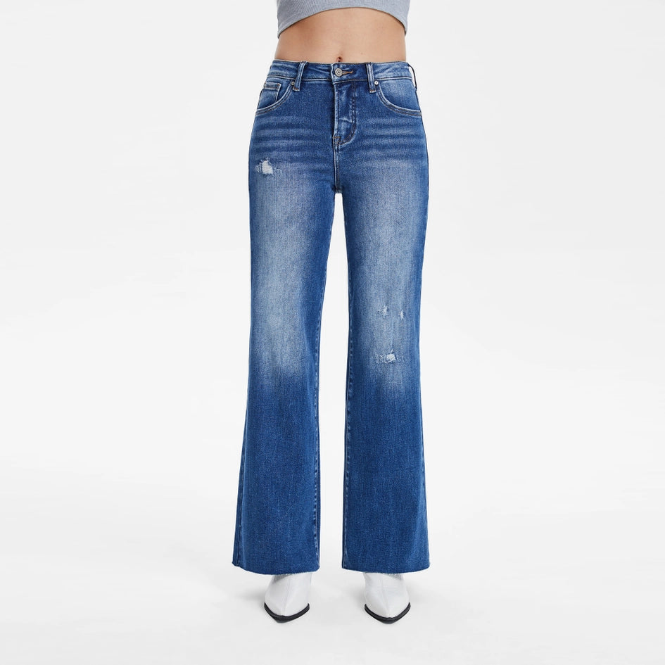 Mid Rise Wide Leg Jeans with Raw Hem AZURE-Jeans-BAYEAS-24-AZURE-Urbanheer
