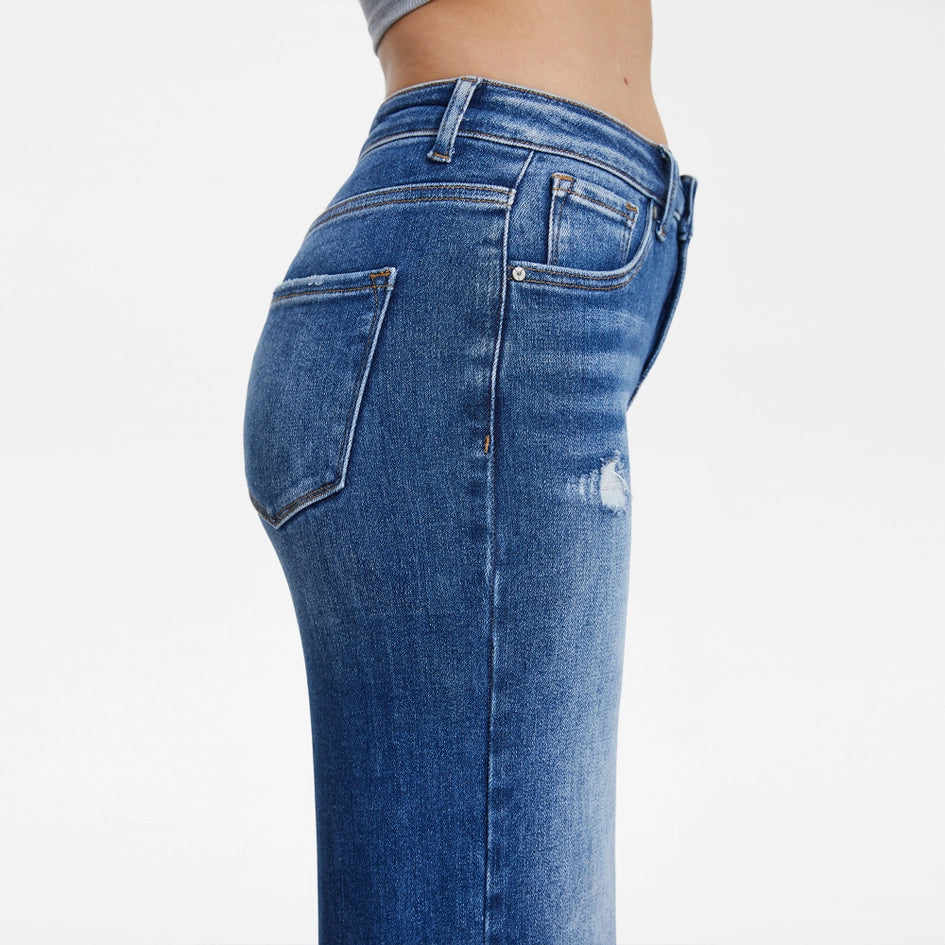 Mid Rise Wide Leg Jeans with Raw Hem AZURE-Jeans-BAYEAS-24-AZURE-Urbanheer
